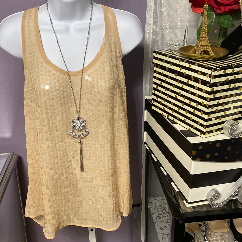 Trendy Beige Sequin Top